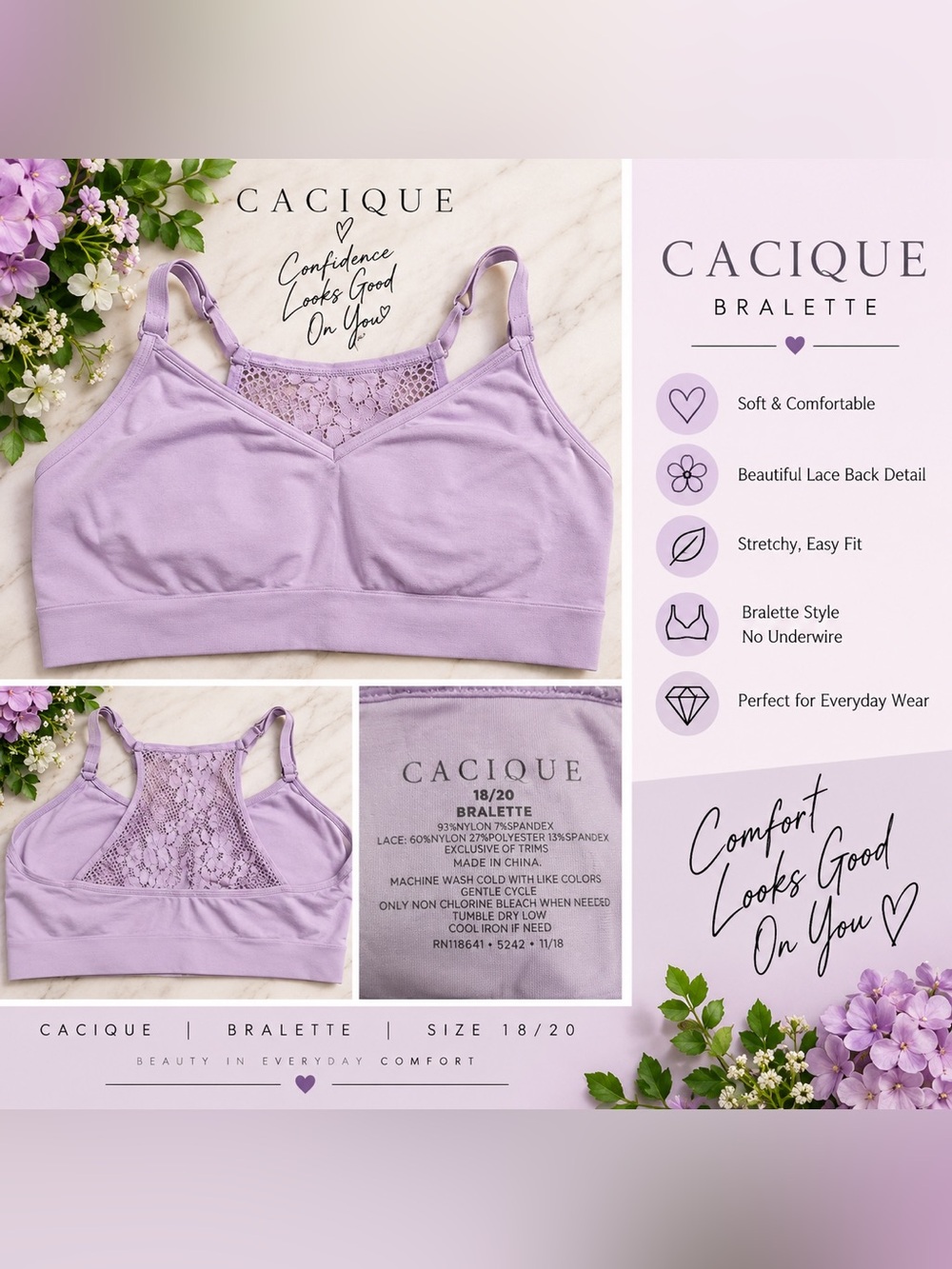 Cacique Lavender Lace-Back Bralette